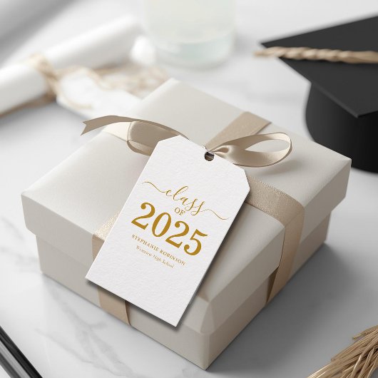 Klasse van 2025 Gold Script-Afstuderen Cadeaulabel