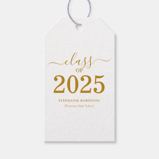 Klasse van 2025 Gold Script-Afstuderen Cadeaulabel (Voorkant)