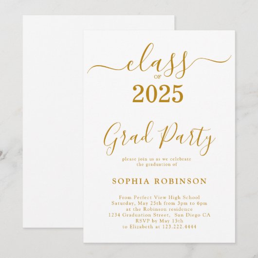 Klasse van 2025 Gold Script Graduation Party Kaart (Voorkant / Achterkant)