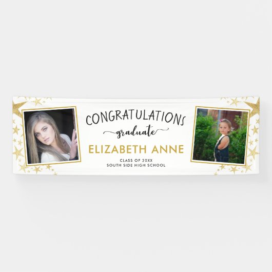 Klasse van 2025 Gold Stars 2 Foto's Afstuderen Spandoek (Horizontaal)