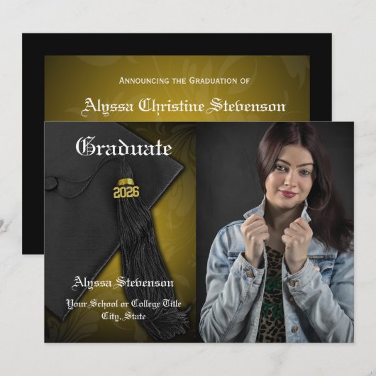 Klasse van 2025 Gold Tassel College Foto Afstudere Kaart (Voorkant / Achterkant)