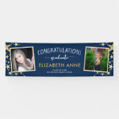 Klasse van 2025 Goud en Blauw 2 Foto's Afstuderen Spandoek (Horizontaal)