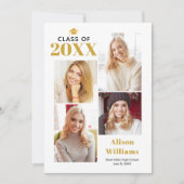 Klasse van 2025 gouden en witte afstudeercap party kaart (Voorkant)