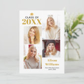 Klasse van 2025 gouden en witte afstudeercap party kaart (Staand voorkant)
