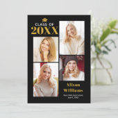 Klasse van 2025 gouden en zwarte afstudeercap part kaart (Staand voorkant)