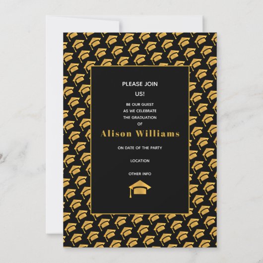 Klasse van 2025 gouden en zwarte afstudeercap part kaart (Achterkant)