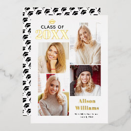 Klasse van 2025 gouden folie afstuderen 4 foto's folie uitnodiging