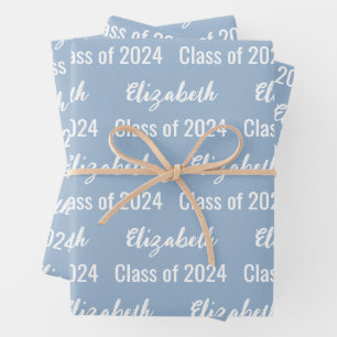Klasse van 2025 Graduate's Name Baby Blauw en Wit Inpakpapier Vel
