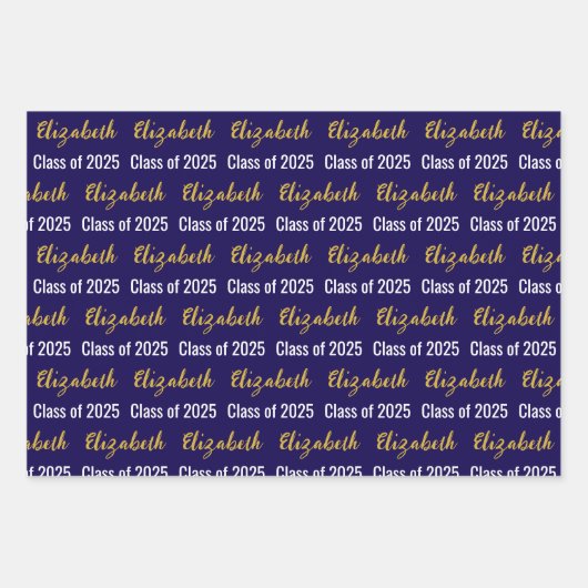 Klasse van 2025 Graduate's Name Blue White Gold Inpakpapier Vel (Voorkant 2)