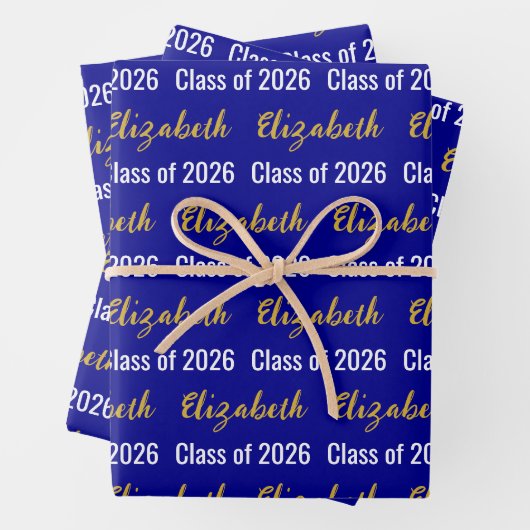 Klasse van 2025 Graduate's Name Dark Blue White Go Inpakpapier Vel (In situ)