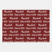Klasse van 2025 Graduate's Name Dark Red en White Inpakpapier Vel (Voorkant 3)