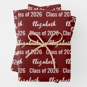 Klasse van 2025 Graduate's Name Dark Red en White Inpakpapier Vel