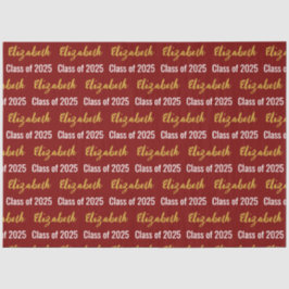 Klasse van 2025 Graduate's Name Deep Red White Gol Tissuepapier