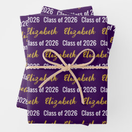 Klasse van 2025 Graduate's Name DK Paarse White Go Inpakpapier Vel
