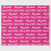 Klasse van 2025 Graduate's Name Hot Pink and White Cadeaupapier (Vlak)