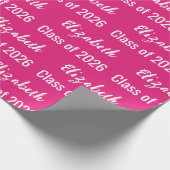 Klasse van 2025 Graduate's Name Hot Pink and White Cadeaupapier (Hoek)