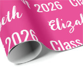 Klasse van 2025 Graduate's Name Hot Pink and White Cadeaupapier (Rol Hoek)