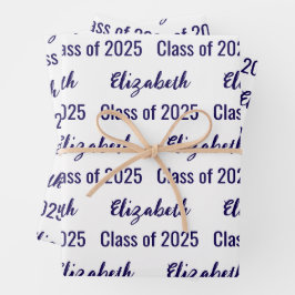 Klasse van 2025 Graduate's Name White & Dark Blue Inpakpapier Vel