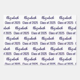 Klasse van 2025 Graduate's Name White & Dark Blue Inpakpapier Vel
