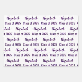 Klasse van 2025 Graduate's Name White & Dark Paars Inpakpapier Vel