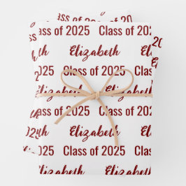 Klasse van 2025 Graduate's Name White en Dark Red Inpakpapier Vel