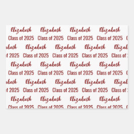 Klasse van 2025 Graduate's Name White en Dark Red Inpakpapier Vel