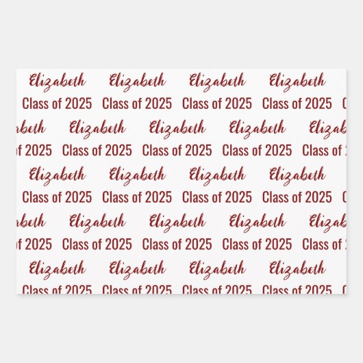 Klasse van 2025 Graduate's Name White en Dark Red Inpakpapier Vel (Voorkant)