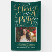 Klasse van 2025 Green Gold Graduation Party Foto Spandoek (Verticaal)
