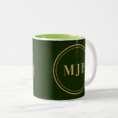 Klasse van 2025 Green Gold Monogram Afstuderen Two Tweekleurige Koffiemok (Voorkant rechts)