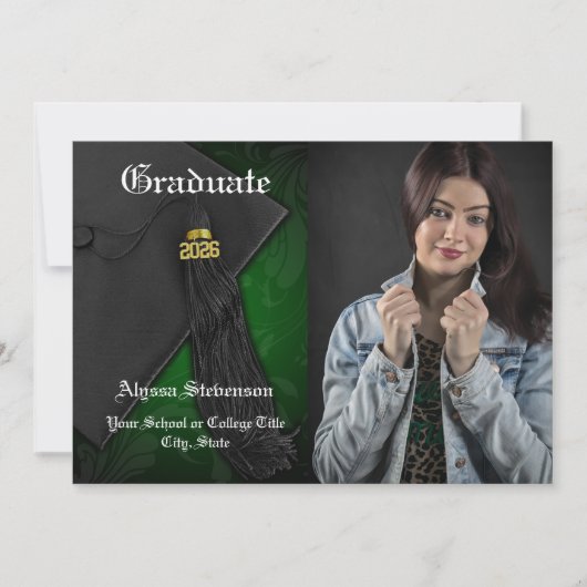 Klasse van 2025 Green Tassel Photo Afstuderen Kaart (Voorkant)