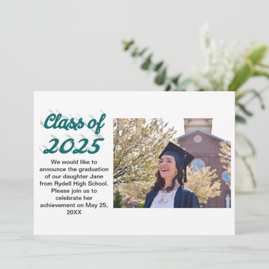 Klasse van 2025 groen script afstuderen foto kaart (Staand voorkant)