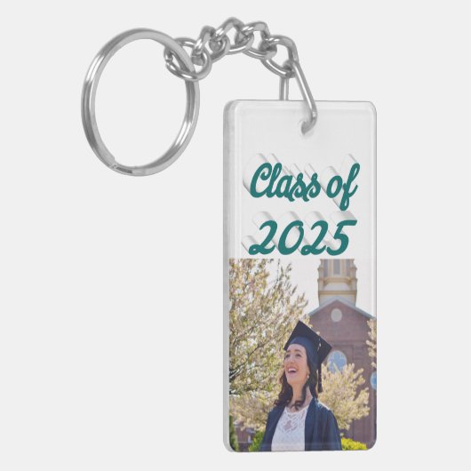 Klasse van 2025 groen script afstuderen foto sleutelhanger (Voorkant Links)