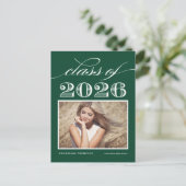 Klasse van 2025 Groene Foto Afstuderen Briefkaart (Staand voorkant)