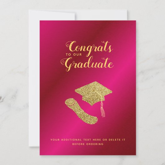 Klasse van 2025 Hot Pink en Gold Photo Afstuderen Aankondiging (Achterkant)