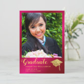 Klasse van 2025 Hot Pink en Gold Photo Afstuderen Aankondiging (Staand voorkant)