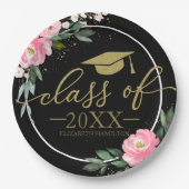 Klasse van 2025 Hot Pink Floral Afstudeerder Party Papieren Bordje (Voorkant)
