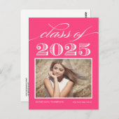  Klasse van 2025 Hot Pink Photo Afstuderen Briefkaart (Voorkant / Achterkant)