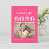 Klasse van 2025 Hot Pink Photo Afstuderen Kaart (Staand voorkant)