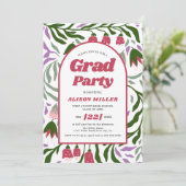 Klasse van 2025 kleurrijke retro bloemen Afstudere Kaart (Staand voorkant)
