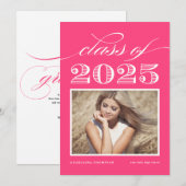  Klasse van 2025 Magenta Photo Afstuderen Kaart (Voorkant / Achterkant)