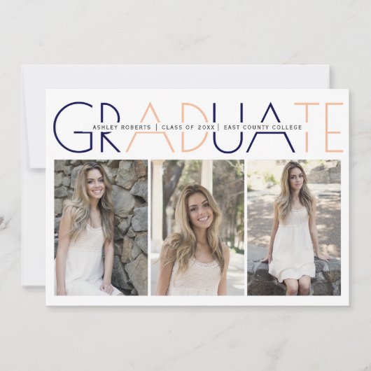 Klasse van 2025 marine blauw, perzik afstuderen fo kaart (Voorkant)