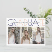 Klasse van 2025 marine blauw, perzik afstuderen fo kaart (Staand voorkant)