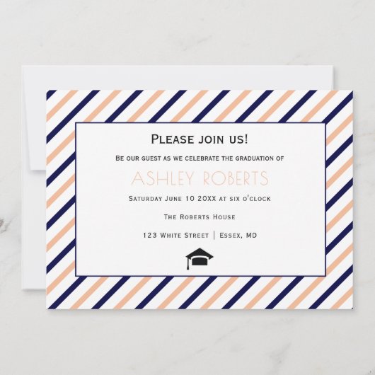 Klasse van 2025 marine blauw, perzik afstuderen fo kaart (Achterkant)