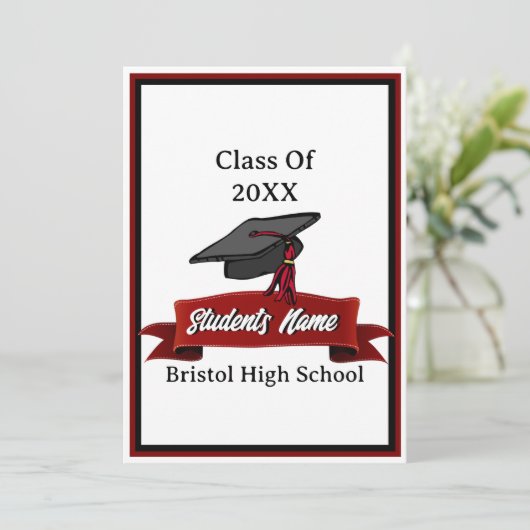 Klasse van 2025 Maroon en Black Graduation Party Kaart (Staand voorkant)