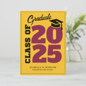 Klasse van 2025 Maroon Gold Retro Afstuderen Aankondiging (Staand voorkant)