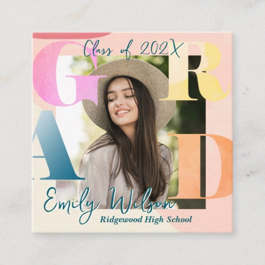 Klasse van 2025 Mini Photo Afstuderen Invitation Informatiekaartje (Voorkant)