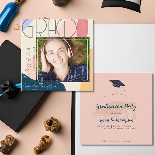 Klasse van 2025 Mini Photo Afstuderen Invitation Informatiekaartje