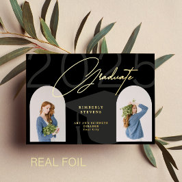 Klasse van 2025 minimalistische elegante 2 foto's  folie uitnodiging