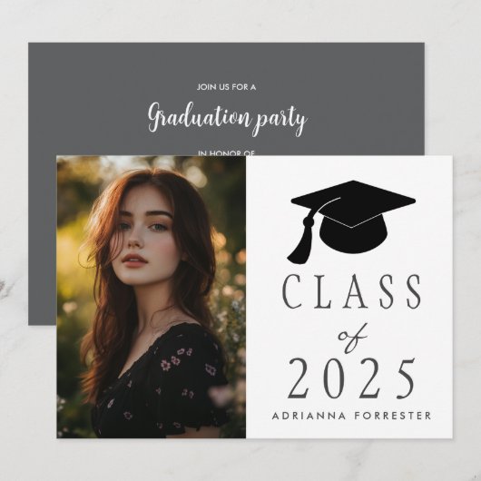 Klasse van 2025 Modern Afstuderen Pet Foto Kaart (Voorkant / Achterkant)