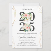 Klasse van 2025 Modern Gold Blush Floral Afstudere Kaart (Voorkant)